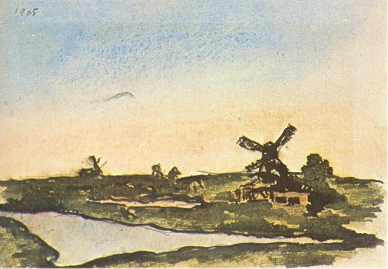 Pablo Picasso Oil Painting Dutch Landscape With Windmills